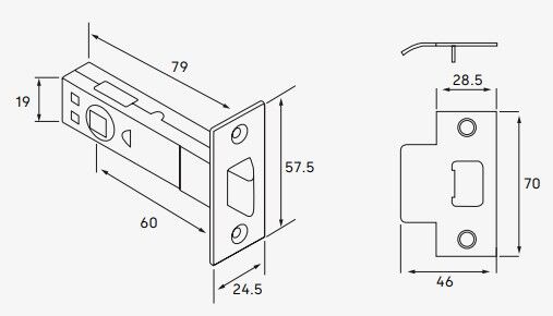 Dormakaba Tubular Latch 60mm Satin Stainless Steel 2202SSS