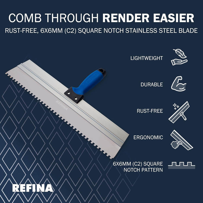 Refina 465mm C2 Square Notch 6x6x6mm Stainless Steel T Handle Serrated Spatula 228000