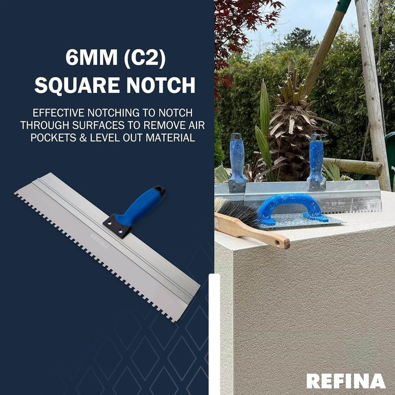 Refina 465mm C2 Square Notch 6x6x6mm Stainless Steel T Handle Serrated Spatula 228000