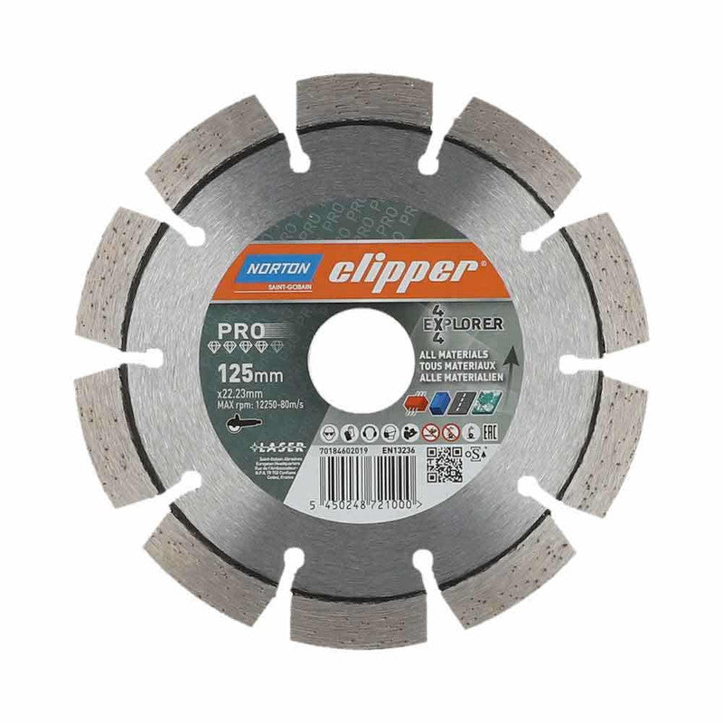 Norton Clipper 125 x 22.23mm 4x4 Explorer Segmented Diamond Blade for General Purpose Cutting - Betontool