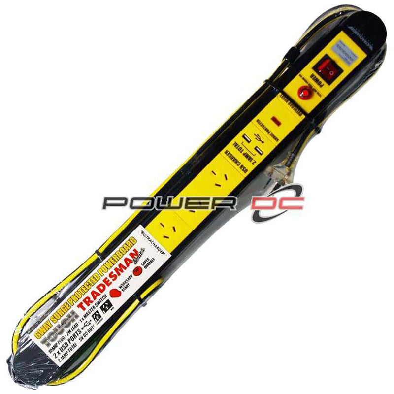 Ultracharge Heavy Duty 6way Tough Surge Powerboard Inc 2XUSB - UR100/6HDU - Betontools Australia