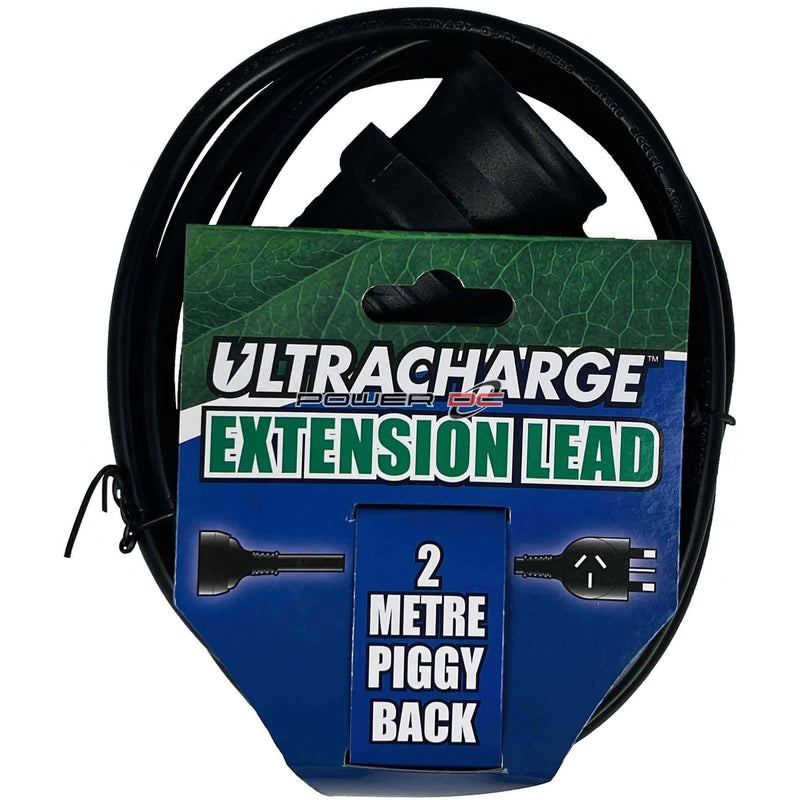 Ultracharge 2m Black Extension Lead With Piggy Back Plug - UR240/2PB - Betontools Australia