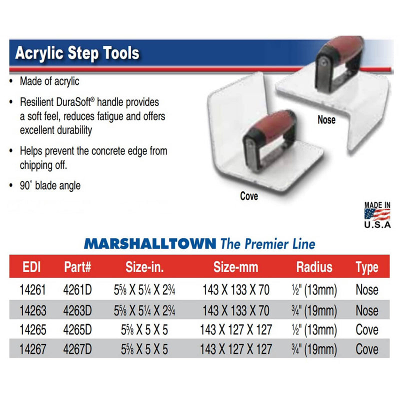 Marshalltown Cove Step Tool 143 x 127 x 127mm Acrylic 90 Degrees 19mm Radius - 14267