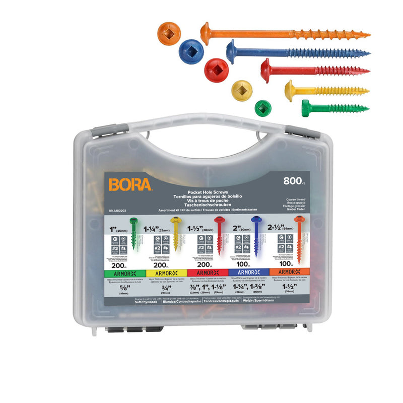 BORA 800-Piece Pocket Screw Kit Coarse Thread - BR-A180203
