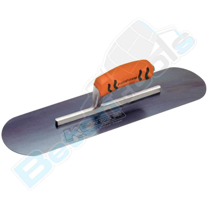 Kraft 10" x 3" Blue Steel Pool Trowel with a ProForm Handle on a Short Shank FT4K0170-UNIT CF274BPF - Betontools Australia