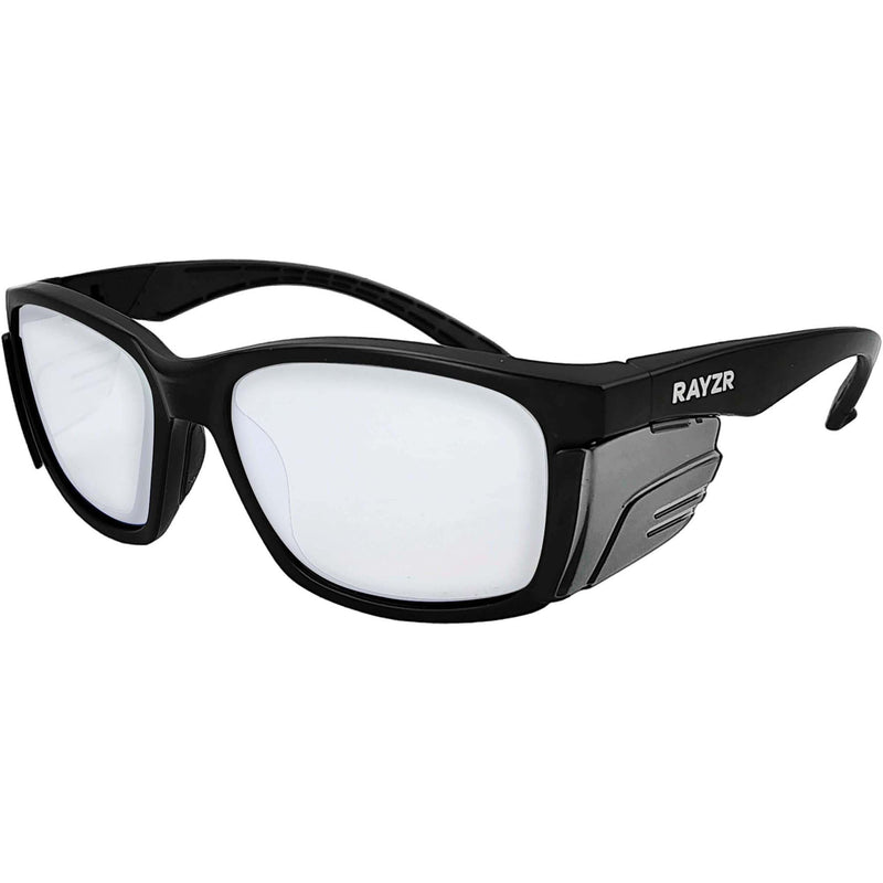 Maxisafe Rayzr Safety Glasses with microfibre bag - Black Frame with Clear Lens - ERZ384