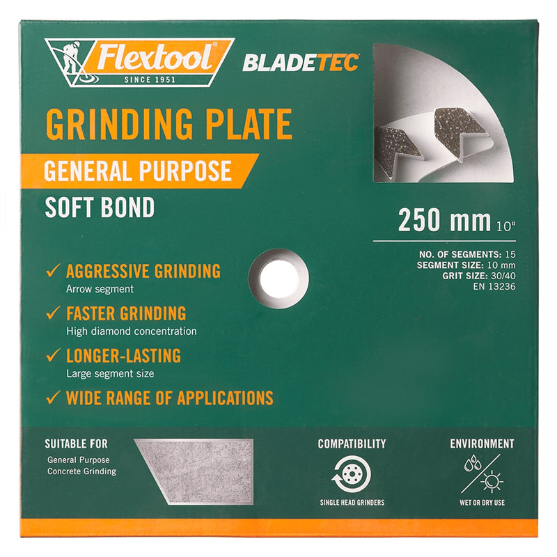 Flextool BladeTec 250mm (10") 30/40G General Purpose Soft Bond Diamond Concrete Grinding Plate