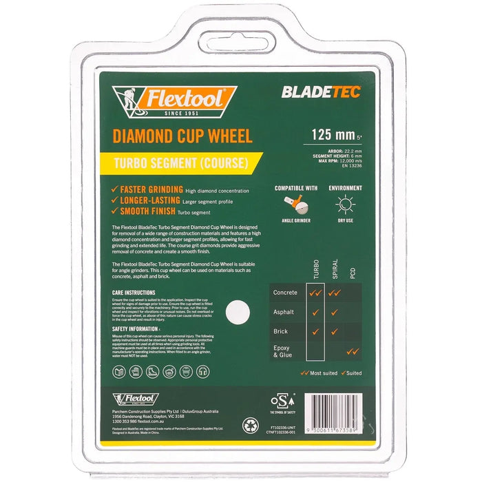 Flextool 100mm BladeTec Diamond Cup Wheel Turbo Segment (Course) - FT102334-UNIT