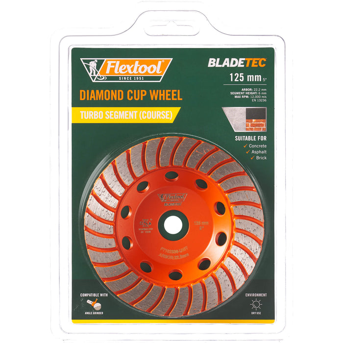 Flextool 125mm BladeTec Diamond Cup Wheel Turbo Segment (Course) - FT102336-UNIT