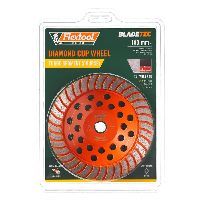 Flextool 180mm BladeTec Diamond Cup Wheel Turbo Segment (Course) - FT102338-UNIT