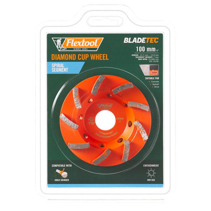 Flextool 100mm BladeTec Diamond Cup Wheel - Spiral Segment - FT102340-UNIT