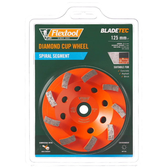 Flextool 125mm BladeTec Diamond Cup Wheel - Spiral Segment - FT102341-UNIT
