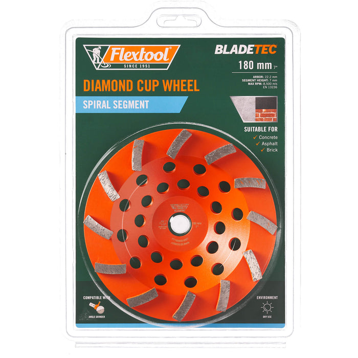 Flextool 180mm BladeTec Diamond Cup Wheel - Spiral Segment - FT102342-UNIT