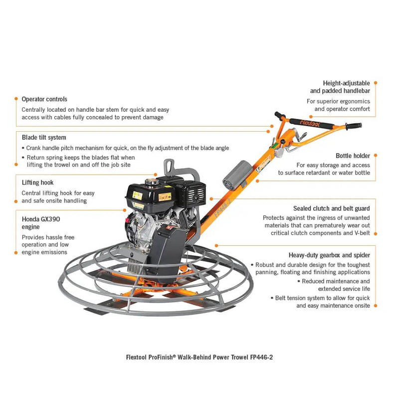 Flextool 46" - Honda 13 hp Petrol ProFinish Walk-Behind Power Trowel FP446-2 - FT220066-UNIT