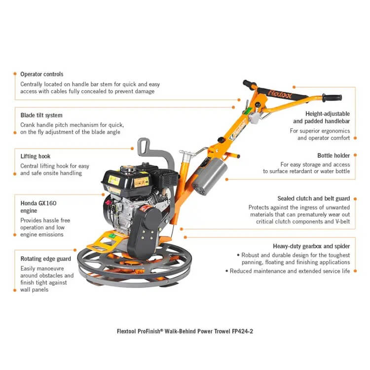 Flextool 24" - Honda 5.5 hp Petrol ProFinish Walk-Behind Power Trowel FP424-2 - FT220062-UNIT