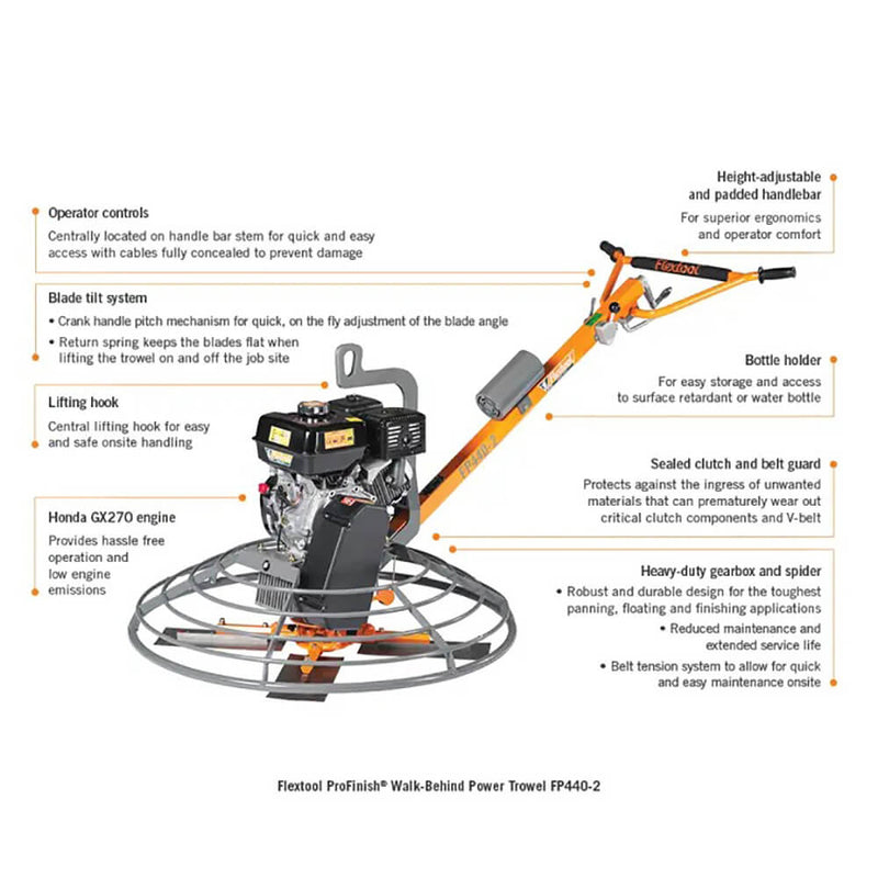 Flextool 40" - Honda 9 hp Petrol ProFinish Walk-Behind Power Trowel FP440-2 - FT220065-UNIT