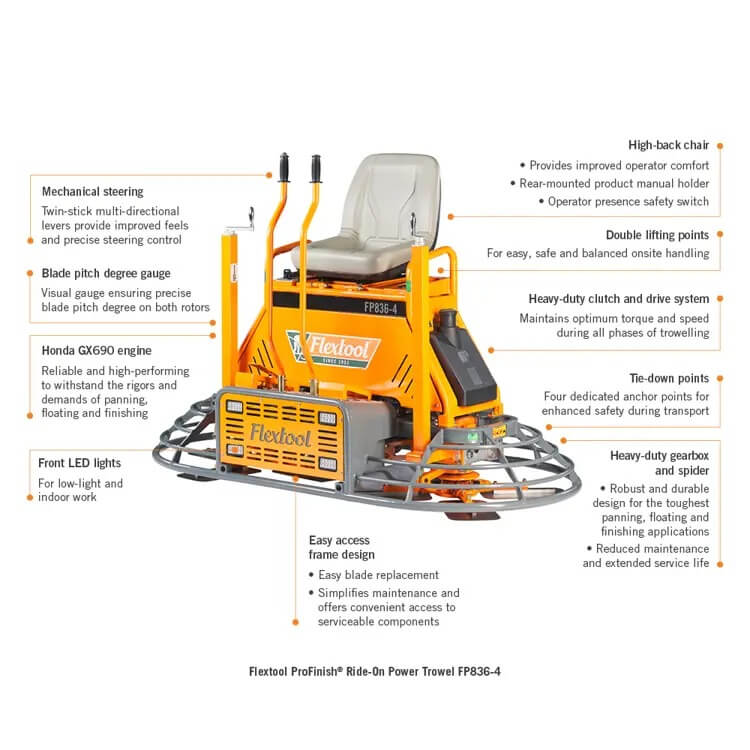 Flextool 36" - Honda 27 hp Petrol ProFinish Ride-On Power Trowel FP836-4 - FT220067-UNIT