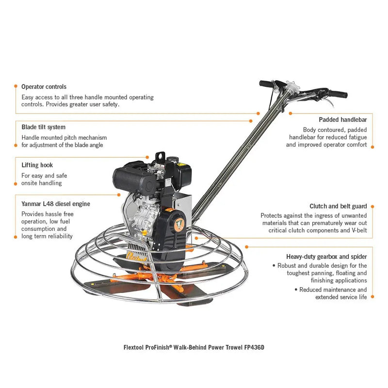 Flextool 36" - Yanmar 4.7 hp Diesel ProFinish Walk-Behind Power Trowel FP436D - FT23436D-UNIT