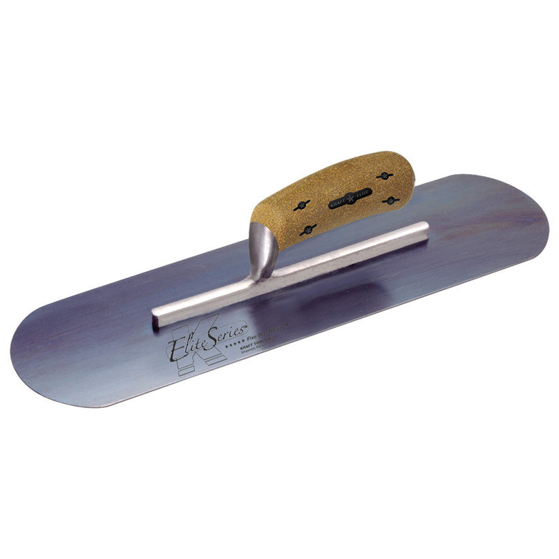 Kraft Tool Co Elite Series Pool Trowel Blue Steel 355mm x 100mm - Cork Handle Short Shank - FT4K0026-UNIT - CFE277BK