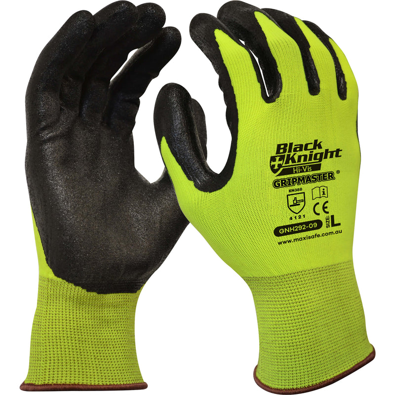 Maxisafe Black Knight Gripmaster HiVis Synthetic Coated Gloves