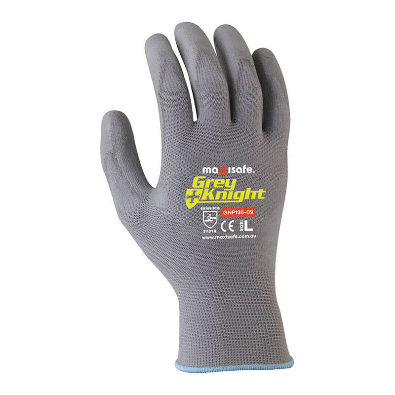 Maxisafe Grey Knight Nylon PU Coated Nylon Glove - Vend Packaging GNP136V