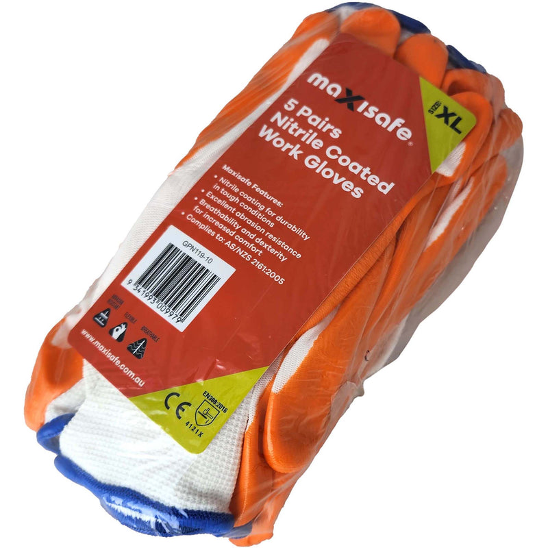 Maxisafe Red Nitrile Coated Polyester Synthetic Coated Gloves Pack of 5 pairs