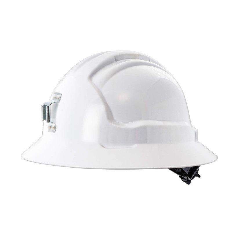 Maxisafe Metal Miners Lamp Tuffgard Full Brim Ratchet Harness Non-Vented Hard Hat - HFB40RH-ML-WH