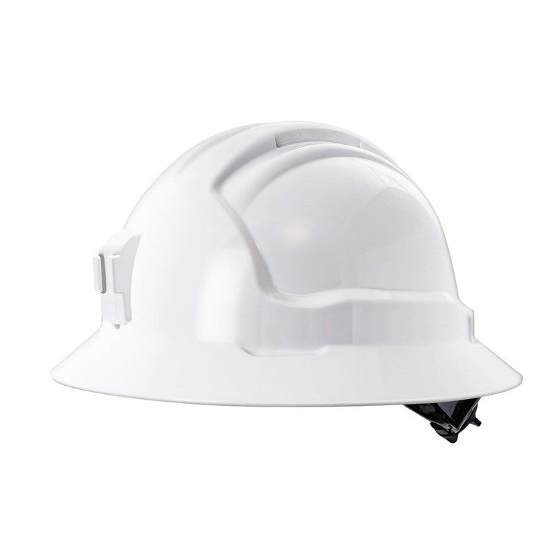 Maxisafe Non-Vented Tuffgard Full Brim Plastic Miners Lamp Ratchet Harness Hard Hat - HFB40RH-PL-WH