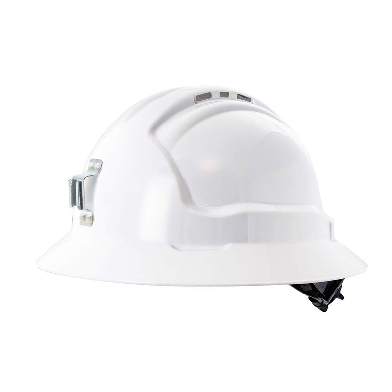 Maxisafe Metal Miners Lamp  Ratchet Harness Tuffgard Full Brim Vented Hard Hat - HFB41RH-ML-WH