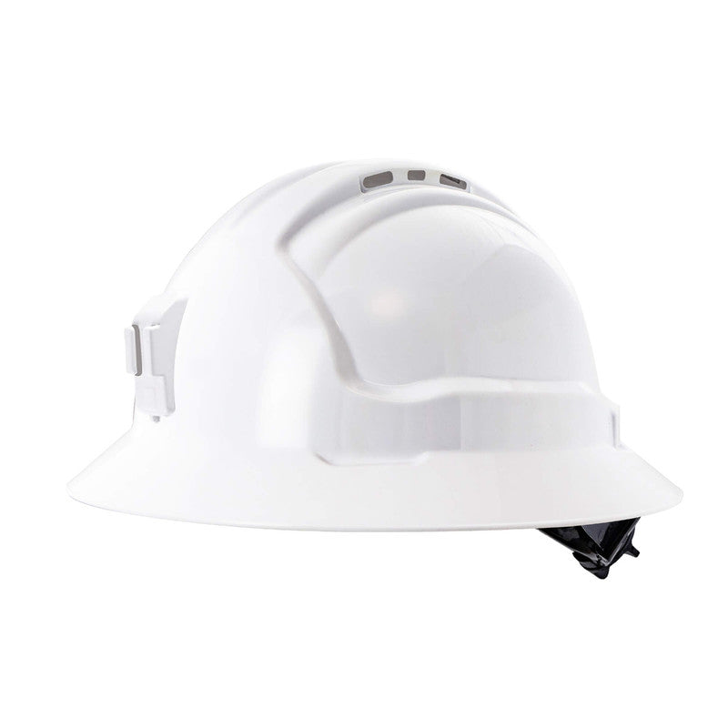 Maxisafe Plastic Miners Lamp Tuffgard Full Brim Ratchet Harness Vented Hard Hat - HFB41RH-PL-WH