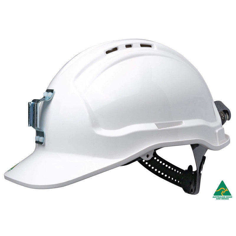 Maxisafe Tuffgard Vented Hard Hat With Sliplock Harness And Metal Lamp Bracket  - HTG57ML-WH