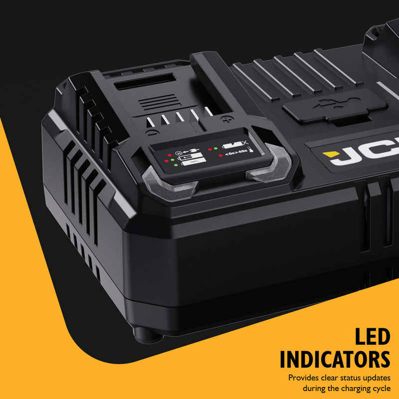 JCB 18V 4.5A Dual Port Fast Charger for JCB 18V Li-Ion Batteries