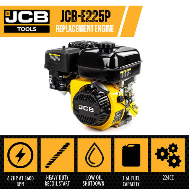 JCB PROFESSIONAL TOOLS Petrol Engine 224CC 7.5HP 4-stroke Recoil Start 19.05mm Horizontal Shaft
