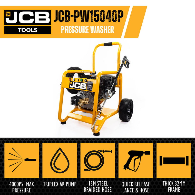 JCB PROFESSIONAL TOOLS 457CC 4000PSI Petrol Pressure Washer AR Triplex Pump