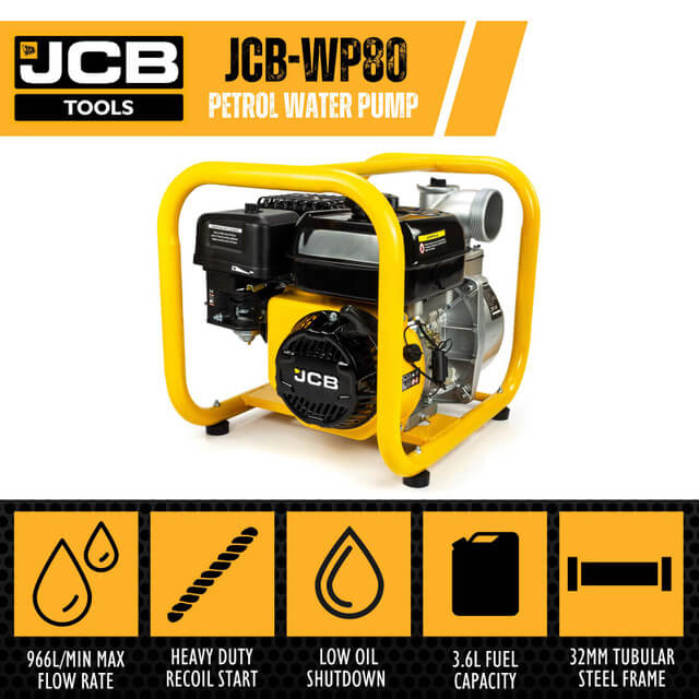 JCB PROFESSIONAL TOOLS 3 inch 80mm Petrol Water Pump