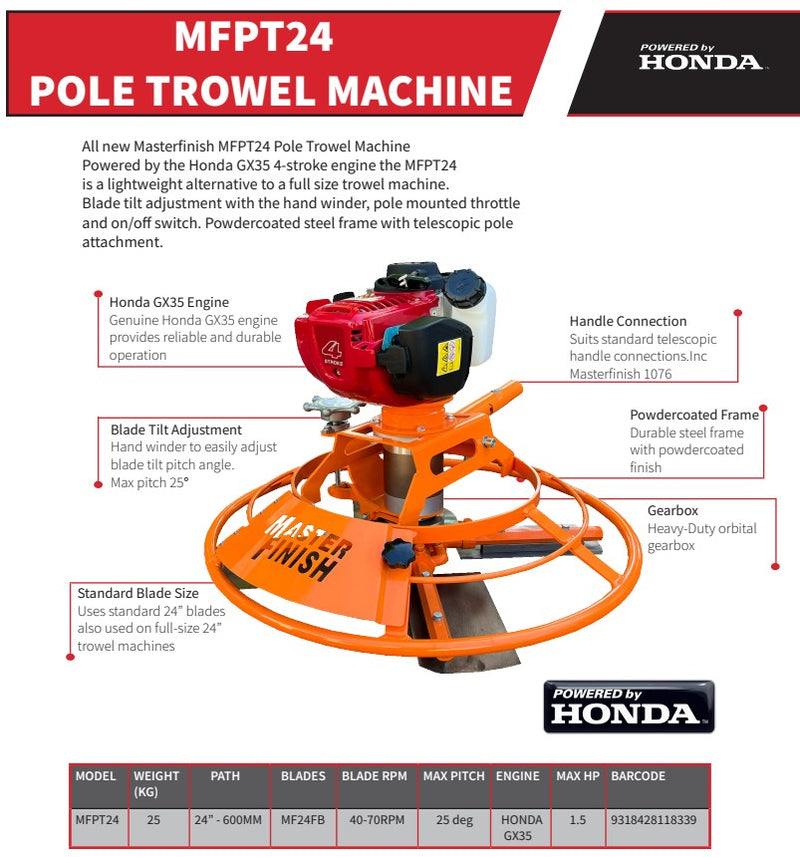 Masterfinish by A.G.Pulie Pole Trowel Machine - MFPT24
