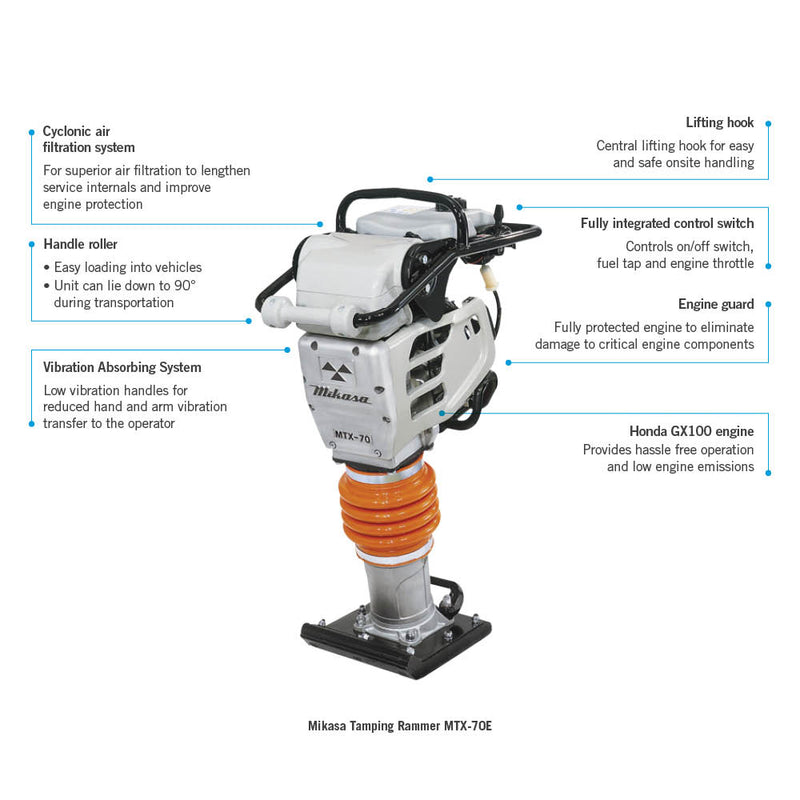 Mikasa - MTX-70E Rammer - 70Kg - Honda GX100 - 3.0Hp FT2MTX70-UNIT