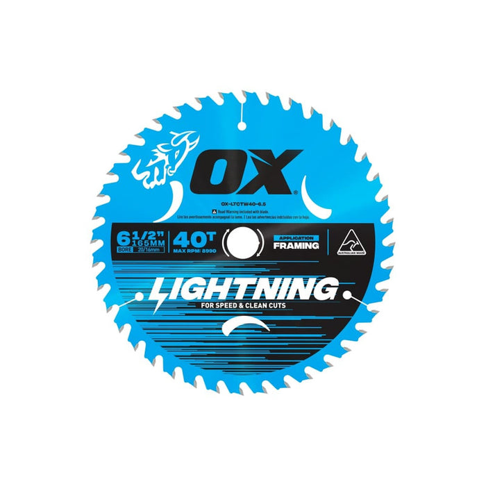 OX Tools Pro Lightning 6-1/2-Inch Circular Saw Blade | 40-Tooth - OX-LTCTW40-6.5