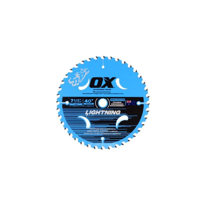 OX Tools Pro Lightning 7-1/4-Inch Circular Saw Blade | 40-Tooth - OX-LTCTW40-7.25