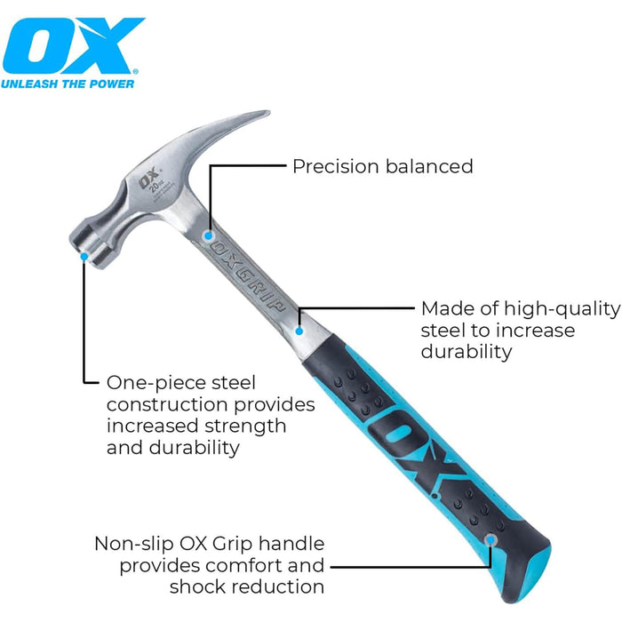 Ox Pro Straight Claw Hammer 20oz OX-P082920