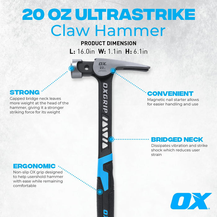 OX Pro Ultrastrike Framing Hammer Smooth Face Straight Claw