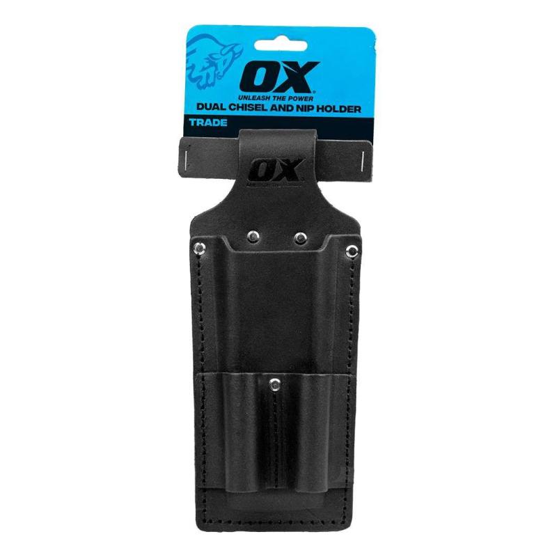 OX Trade Black Leather Dual Chisel & Nip Holder