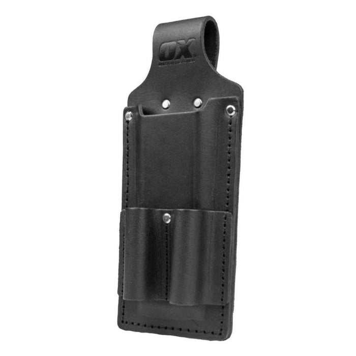 OX Trade Black Leather Dual Chisel & Nip Holder