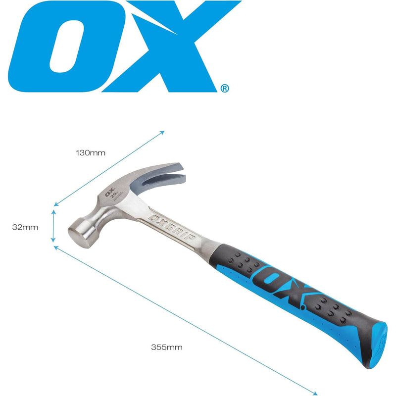 OX One Piece Steel Claw Hammer - OXGRIP Handle