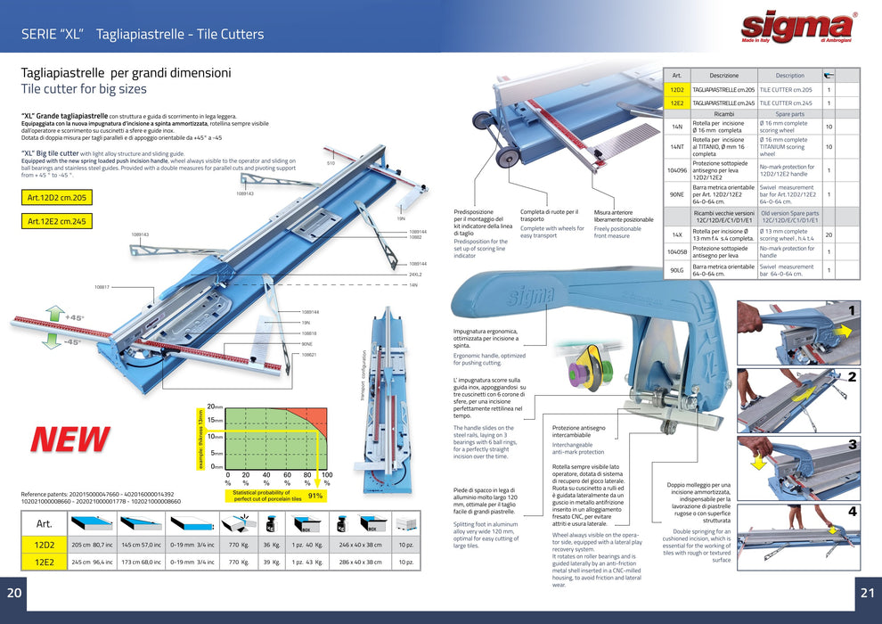 Sigma ART12D2 Tile Cutter 205cm Push – XL Series