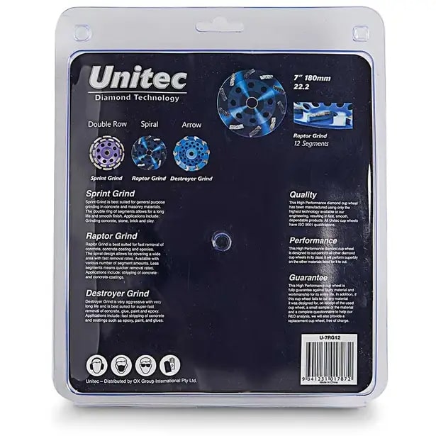 Unitec Diamond 180mm Raptor Grind Diamond Cup