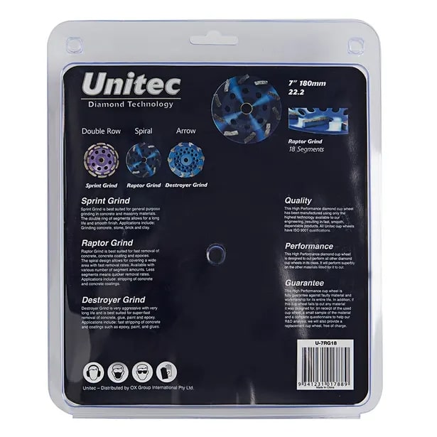 Unitec Diamond 180mm Raptor Grind Diamond Cup