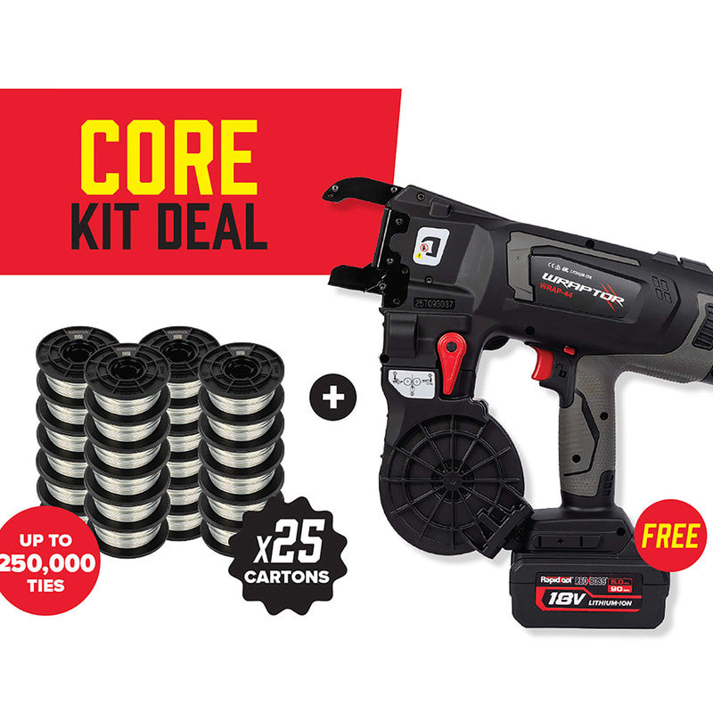 Rapidtool Wraptor 25 Kit - Free 1 X Wrap-44 Rebar Tier + 25 X WGW-1 Galv Wire Cartons - WGW-25A