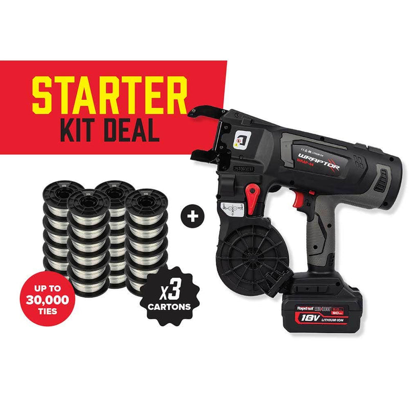 RAPIDTOOL WRAPTOR 44 + 25 Wire Cartons Rebar Tier Wrap Core Starter Kit WGW-3A