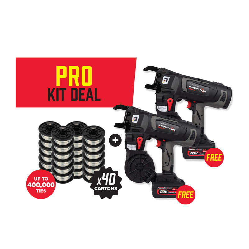 Rapidtool Wraptor 40 Kit - Free 2 X Wrap-44 Rebar Tier + 40 X WGW-1 Galv Wire Cartons - WGW-40A